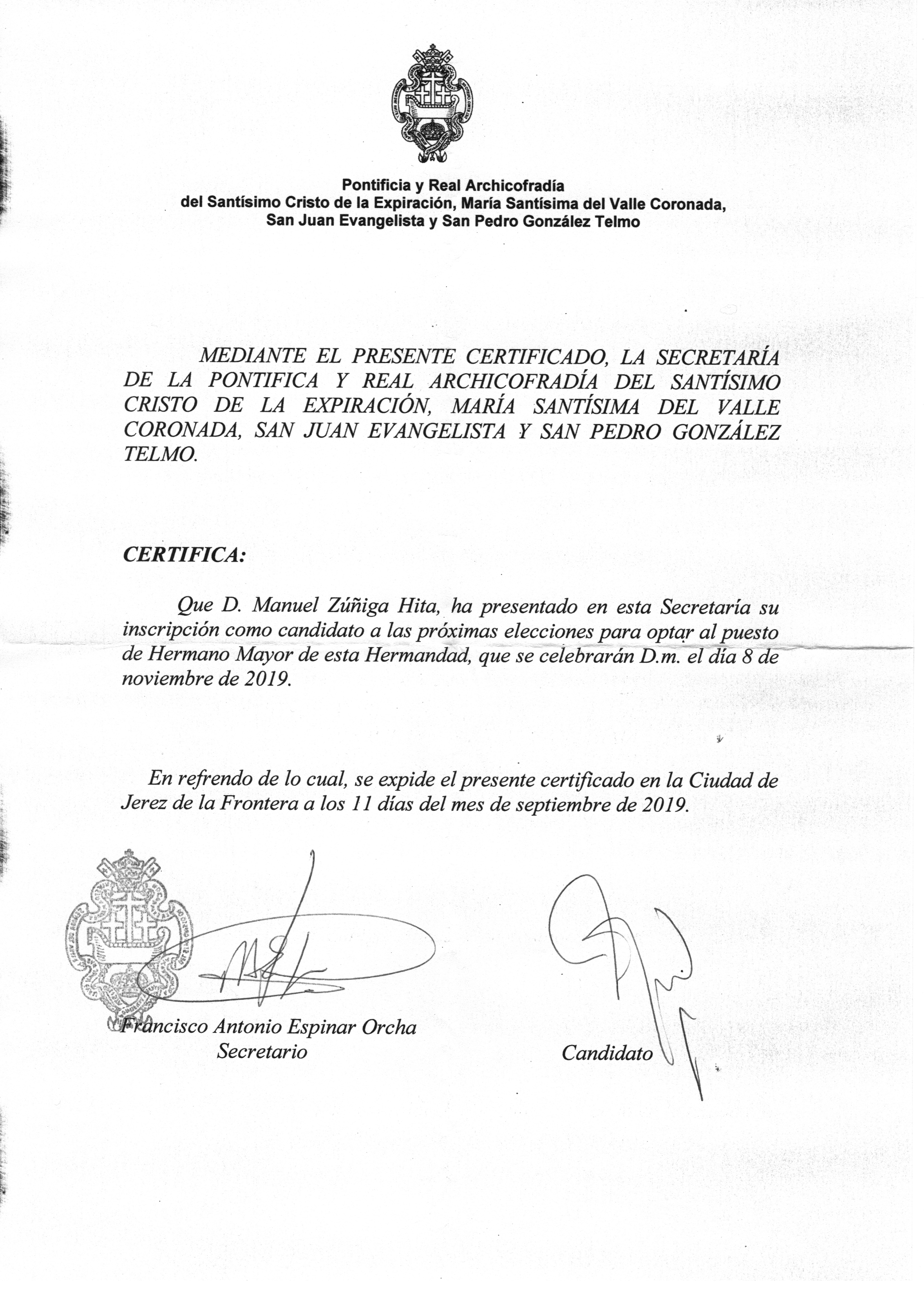 Certificado Elecciones Cristo